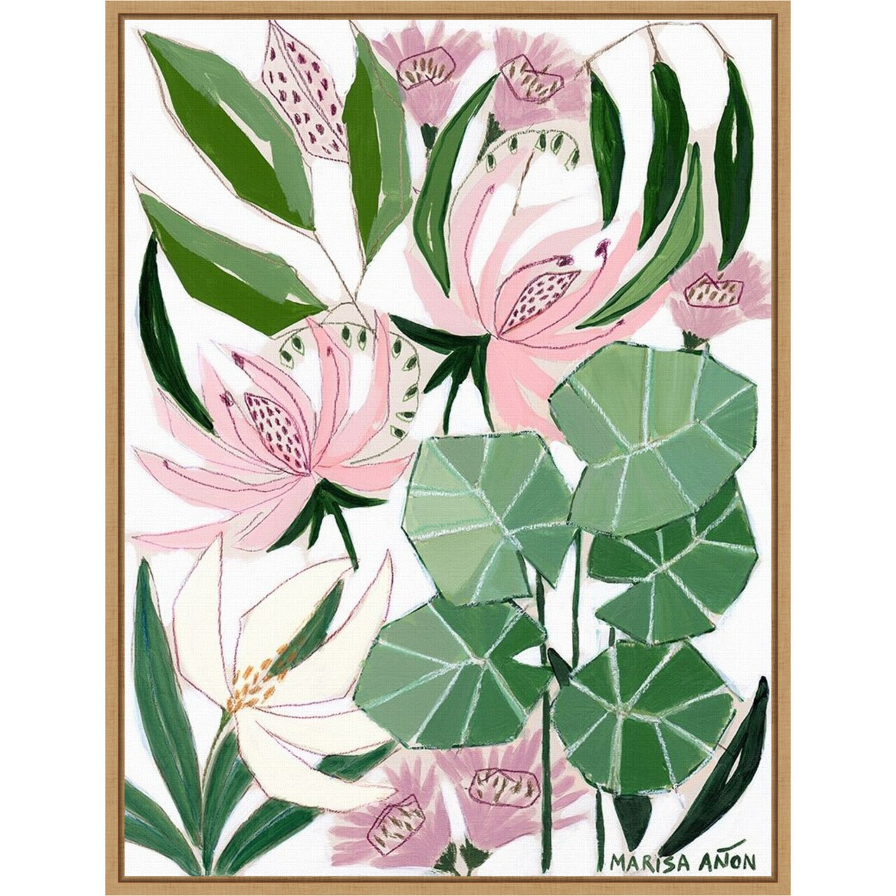 Bohemia 1 (Floral) by Marisa Anon 18-in. W x 24-in. H. Canvas Wall Art Print Framed in Natural